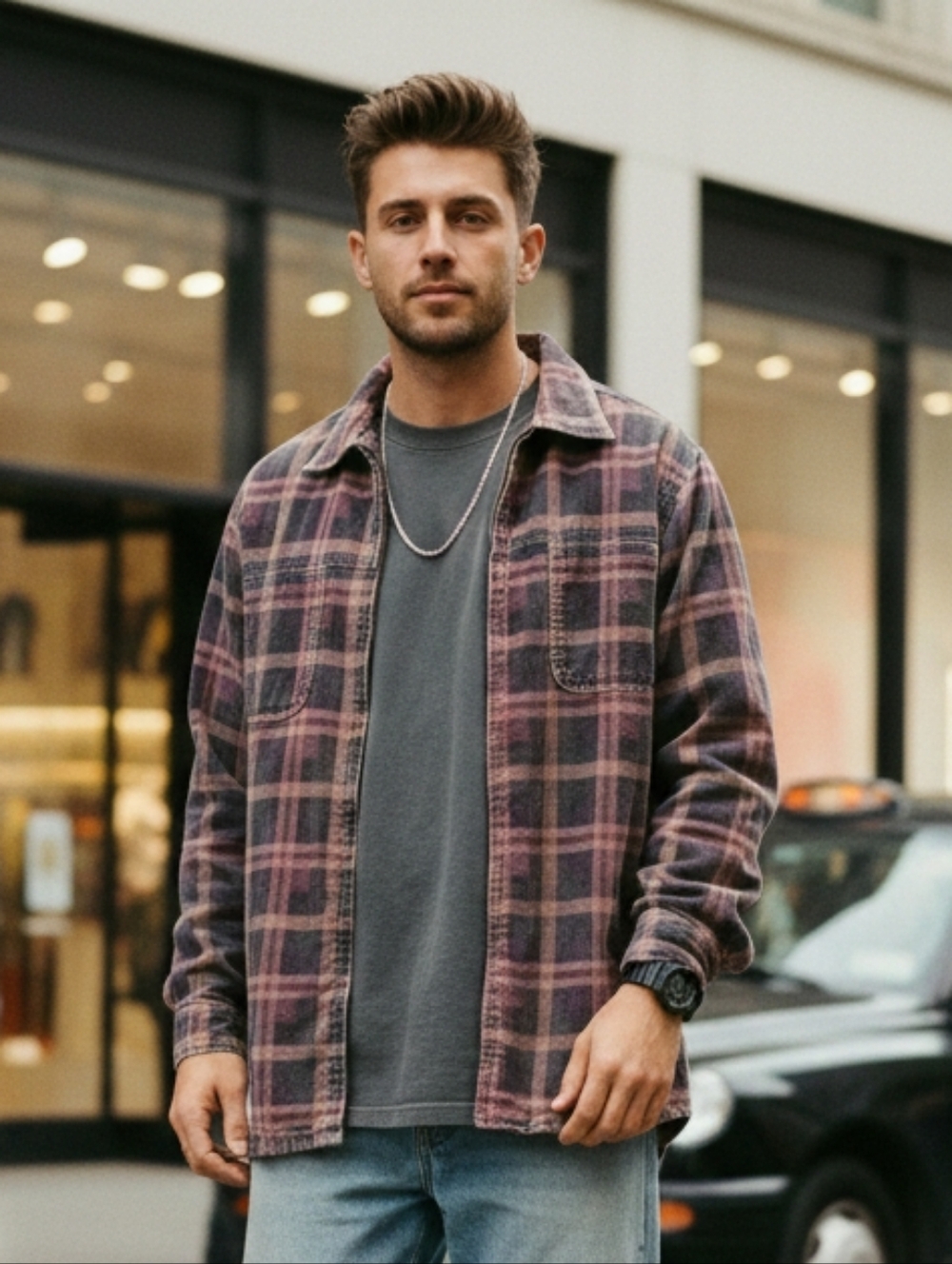 Weekend Edition M Vintage 90s Indie Sleeze Venice Plaid Corduroy Zip Up Shirt